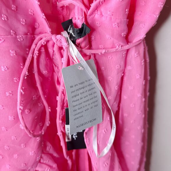 NEW NWT Lulus Effortlessly Easy Pink Swiss Dot High-Low Midi Wrap Dress Medium - Picture 8 of 8